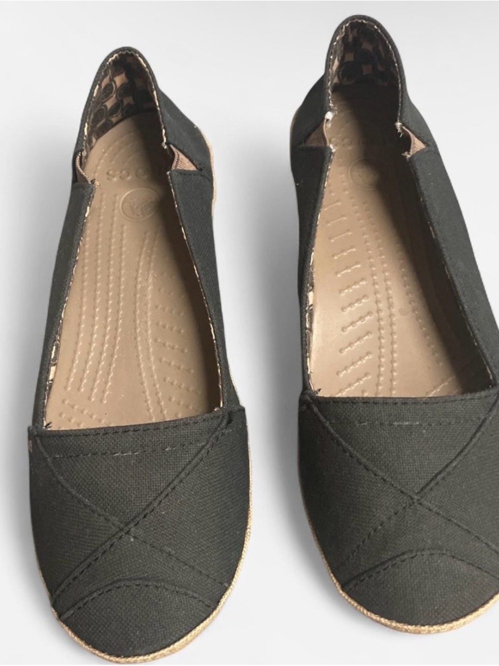 CROCS Black Slip-On Canvas Flats with Tan Insole